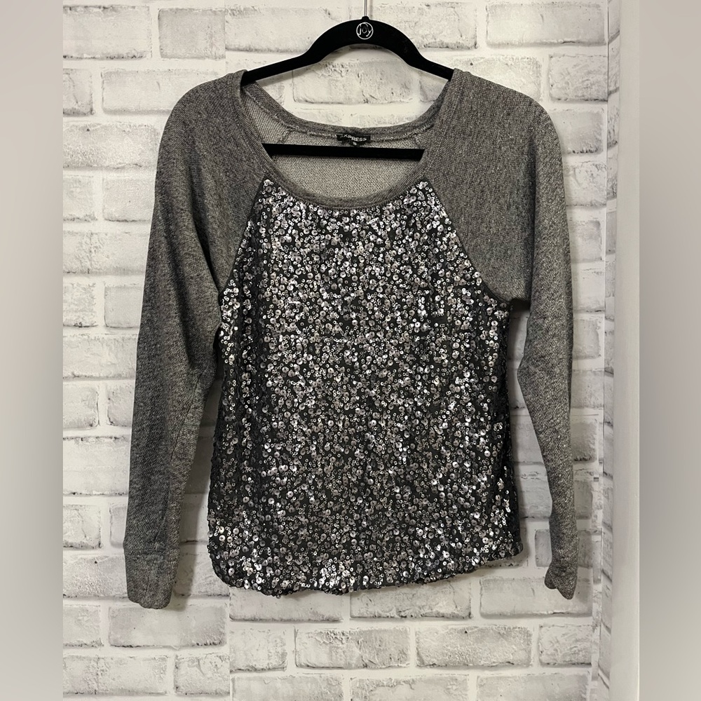 Express Sequin Crew Neck Sweatshirt - XS